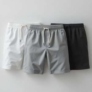 Stylish athletic shorts mockup in black gray and white